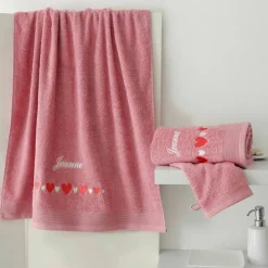 Serviettes de bain brodées cœurs, personnalisable