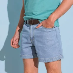 Short denim élastiqué côtés
