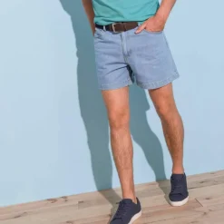 Short denim élastiqué côtés