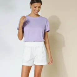 Short droit à revers, lin coton