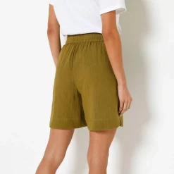 Short large taille haute, gaze de coton