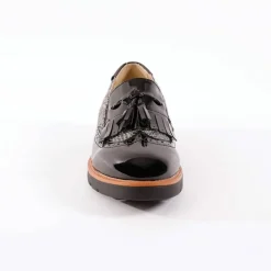 Slippers compensées à franges et pompons - carreaux/gris