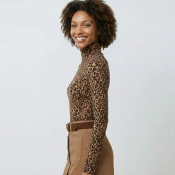Sous-pull col roulé imprimé peau de bête, stretch