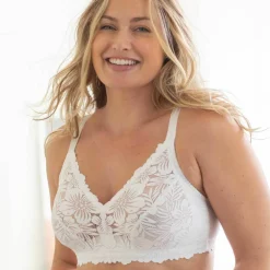 Soutien-gorge grand maintien dentelle coton stretch motif floral - sans armatures