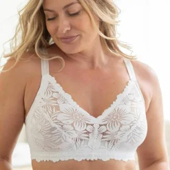 Soutien-gorge grand maintien dentelle coton stretch motif floral - sans armatures