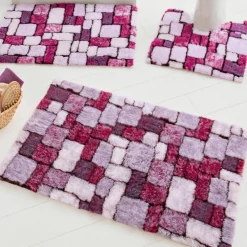 Tapis de bain mosaïque toucher peluche