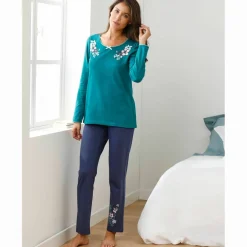 Tee-shirt col imprimé bucolique - manches longues