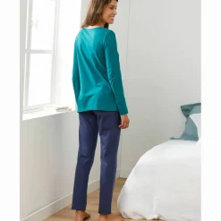 Tee-shirt col imprimé bucolique - manches longues