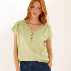 Tee-shirt col tunisien manches courtes, uni