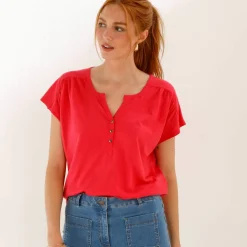 Tee-shirt col tunisien manches courtes, uni