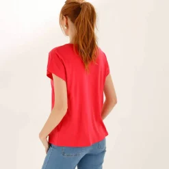 Tee-shirt col tunisien manches courtes, uni