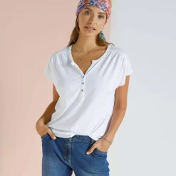 Tee-shirt col tunisien manches courtes, uni