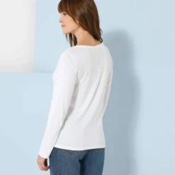Tee-shirt col tunisien manches longues, uni