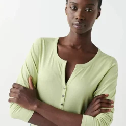 Tee-shirt col tunisien manches longues, uni