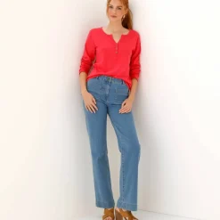 Tee-shirt col tunisien manches longues, uni