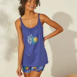 Top de pyjama en coton et macramé - uni tropical