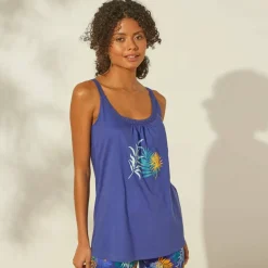 Top de pyjama en coton et macramé - uni tropical