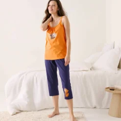 Top de pyjama en coton et macramé - uni tropical