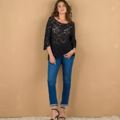 Top macramé à écailles, manches pagodes