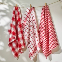 Torchon carreaux coton tissé teint - lot de 3