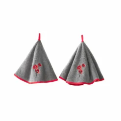 Torchons rond éponge brodée coquelicots - lot de 2