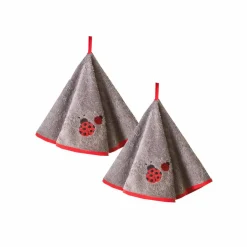 Torchons ronds éponge brodée coccinelle - lot de 2
