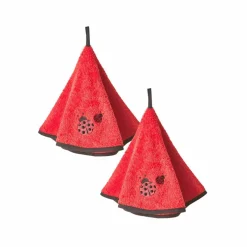 Torchons ronds éponge brodée coccinelle - lot de 2