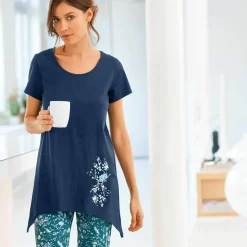 T-shirt asymétrique manches courtes – marine