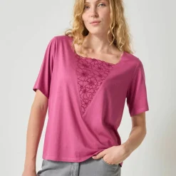 T-shirt boite brodé, manches courtes amples