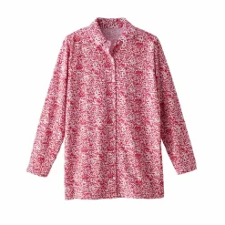 T-shirt boutonné imprimé manches longues, forme tunique