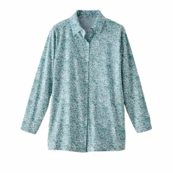 T-shirt boutonné imprimé manches longues, forme tunique