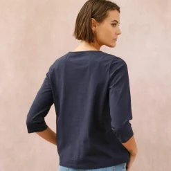 T-shirt boutonné uni broderie coeur en coton biologique(**)