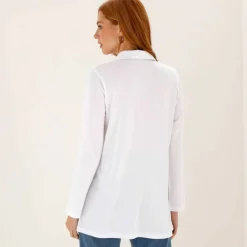T-shirt boutonné uni manches longues, forme tunique
