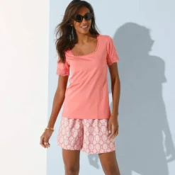 T-shirt col carré galon fantaisie