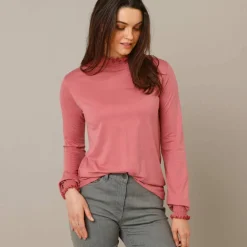 T-shirt col montant manches smockées