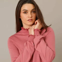 T-shirt col montant manches smockées
