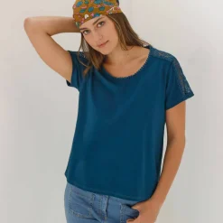 T-shirt col rond dentelle