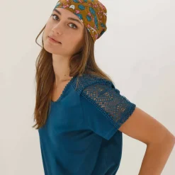 T-shirt col rond dentelle