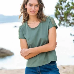 T-shirt col rond dentelle