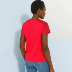 T-shirt col rond dentelle