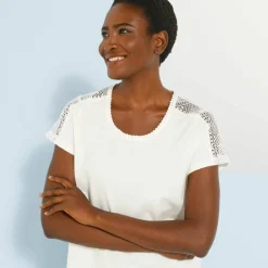 T-shirt col rond dentelle