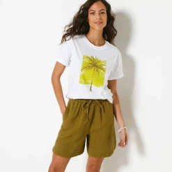 T-shirt col rond imprimé palmier, volume loose