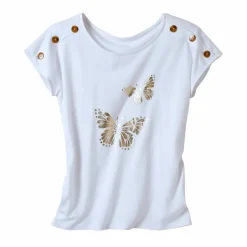 T-shirt col rond imprimé papillon doré