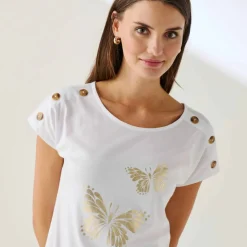 T-shirt col rond imprimé papillon doré