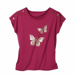 T-shirt col rond imprimé papillon doré