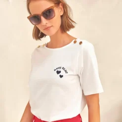 T-shirt col rond, imprimé placé