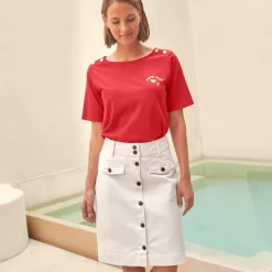 T-shirt col rond, imprimé placé