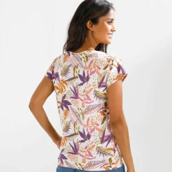 T-shirt col rond imprimé tropical