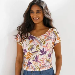 T-shirt col rond imprimé tropical