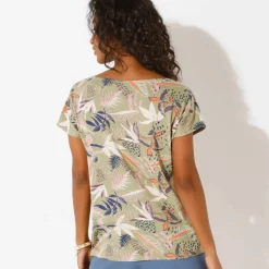 T-shirt col rond imprimé tropical